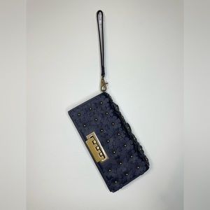 ZAC Zac Posen leather floral wristlet clutch - navy with gold